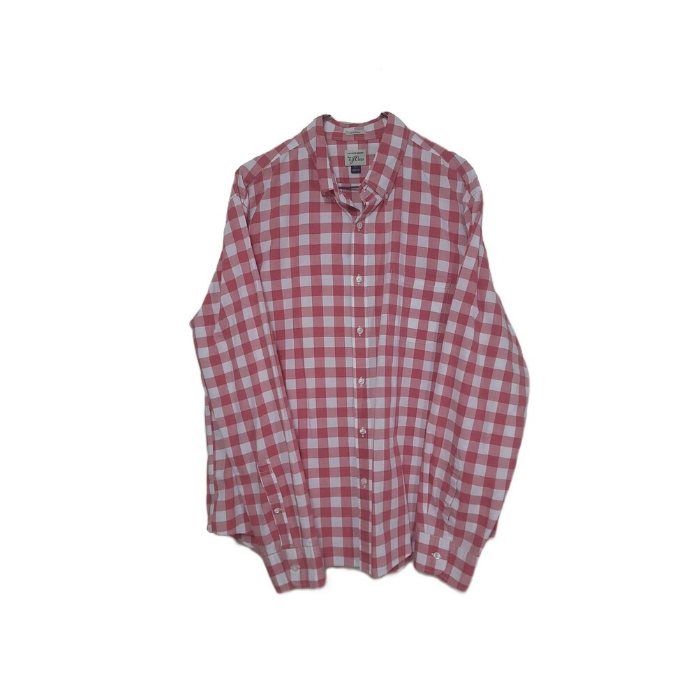 J Crew Classic Button Down Shirt Mens XL Red White Gingham Check Cotton